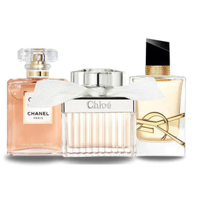 COMBO OF 3 PERFUMES: CHANEL COCO MADEMOISELLE, YVES SAINT LAURENT LIBRE, AND CHLOÉ 100ML