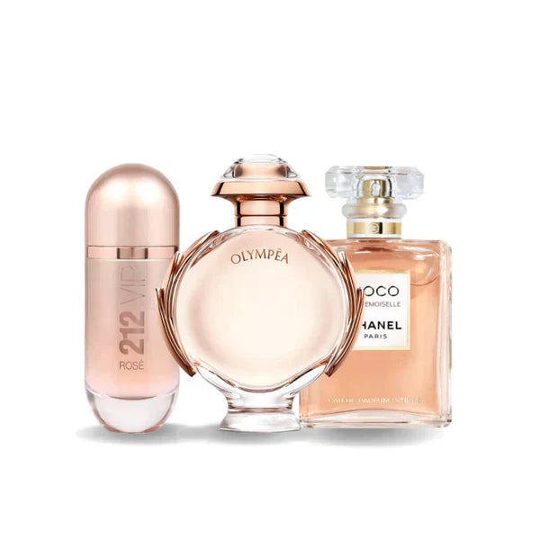 COMBO OF 3 PERFUMES: CAROLINA HERRERA 212 VIP ROSÉ, PACO RABANNE OLYMPÉA, AND CHANEL COCO MADEMOISELLE